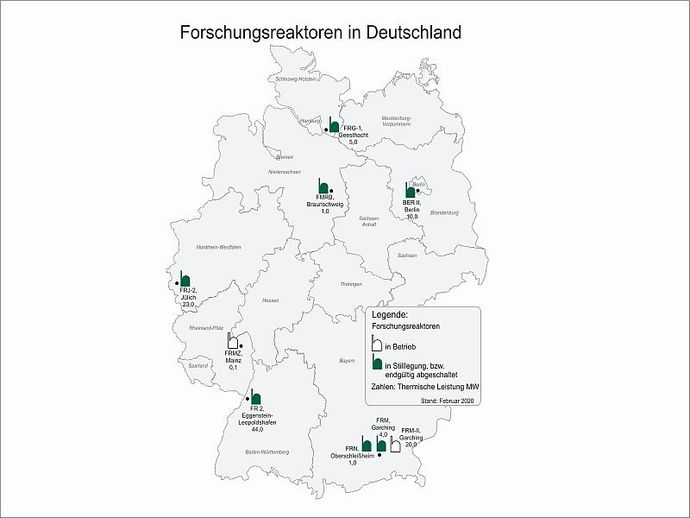 Karte der Forschungsreaktoren in Deutschland - Meldepflichtige Ereignisse seit Inbetriebnahme