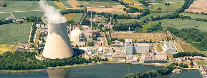Aerial view of the Isar 1 and 2 nuclear power plants