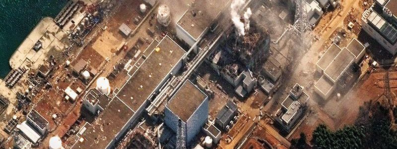 Aerial view of the destroyed Fukushima Daiichi nuclear power plant