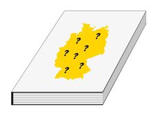 Auf dem Umschlag eines Buches ist die Landkarte Deutschlands zu sehen mit mehreren Fragezeichen.